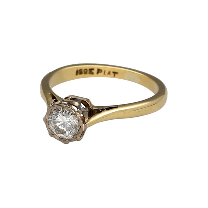 Add timeless diamond elegance to your jewellery collection with this pre-owned 18ct yellow gold and platinum solitaire ring, featuring an approximately 0.50ct brilliant-cut diamond.

Design: The ring features a classic solitaire design, allowing the central brilliant-cut diamond to remain the main focal point for a timeless and elegant appearance.