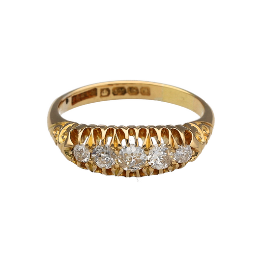 18ct Gold & Diamond Five Stone Vintage Band Ring