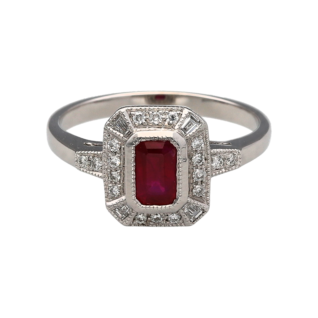 18ct White Gold Diamond & Ruby Ring