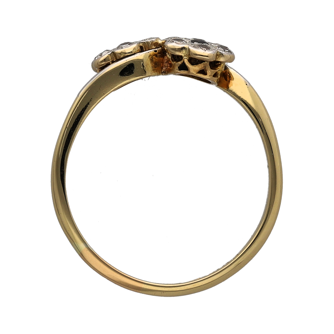 18ct Gold Diamond & Sapphire Flower Cluster Twist Ring