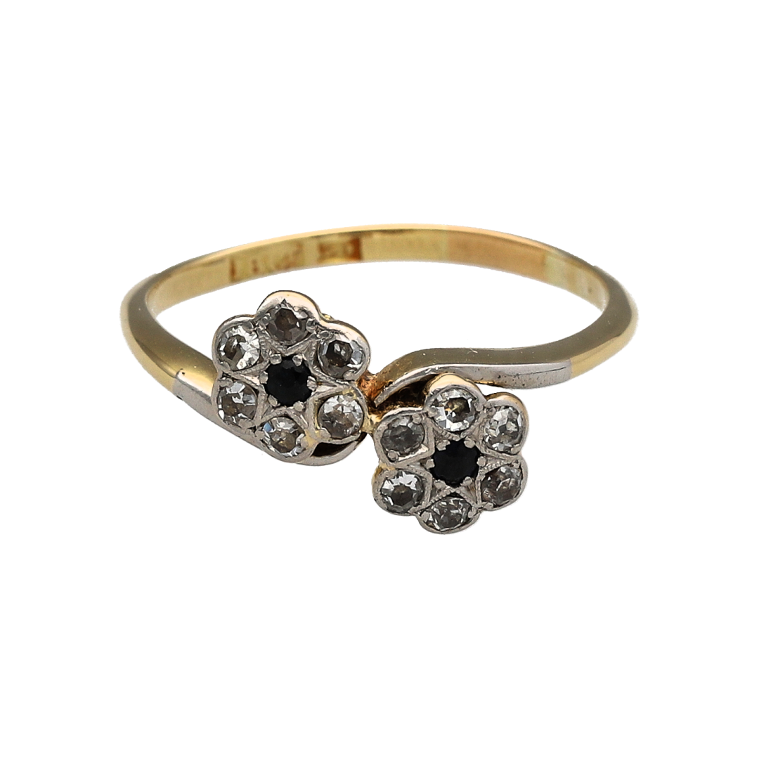 18ct Gold Diamond & Sapphire Flower Cluster Twist Ring