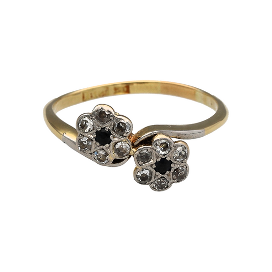 18ct Gold Diamond & Sapphire Flower Cluster Twist Ring
