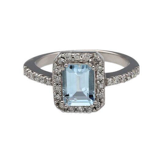 14ct White Gold Diamond & Aquamarine Ring