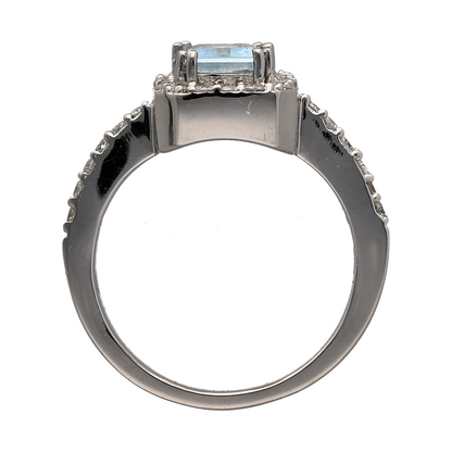 14ct White Gold Diamond & Aquamarine Ring