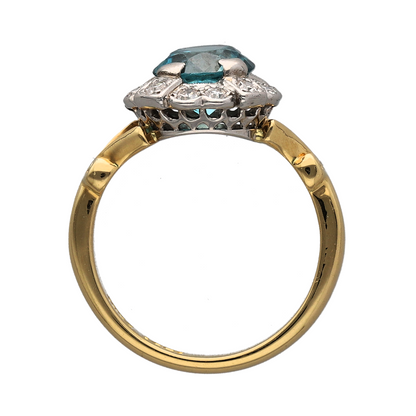18ct Gold & Platinum Diamond & Blue Zircon Cluster Ring
