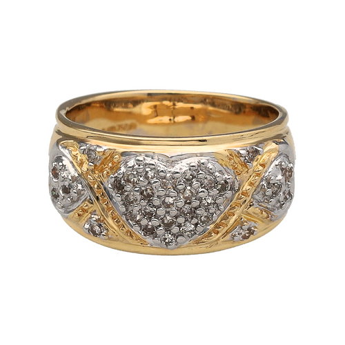 18ct Gold & Diamond Set Wide Heart Band Ring