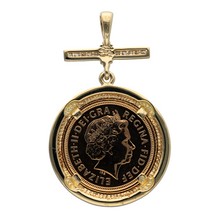 Load image into Gallery viewer, Preowned 9ct Yellow Gold &amp; Diamond Set Half Sovereign Mount with a 22ct Half Sovereign with the date 2008. The pendant weight is 9 grams in total
