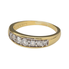 Load image into Gallery viewer, Preowned 18ct Yellow and White Gold &amp; Diamond Set Seven Stone Band Ring in size P with the weight 4.60 grams. There is approximately 49pt of diamond content with approximate clarity Si and colour J - K
