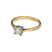 Load image into Gallery viewer, Preowned 18ct Yellow and White Gold &amp; Diamond Square Set Brilliant Cut Solitaire Ring in size L with the weight 2.40 grams. The diamond is approximately 44pt with approximate clarity Si2 and colour M - O

