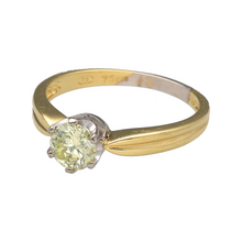 Load image into Gallery viewer, Preowned 18ct Yellow and White Gold &amp; Diamond Set Solitaire Ring in size P with the weight 3.50 grams. The diamond is brilliant cut and is approximately 75pt. The diamond is approximate clarity VS and colour M - P
