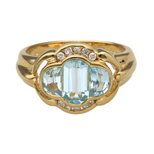 Load image into Gallery viewer, 18ct Gold Diamond &amp; Aquamarine Set Trilogy Ring
