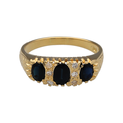 18ct Gold Diamond & Sapphire Set Antique Band Ring