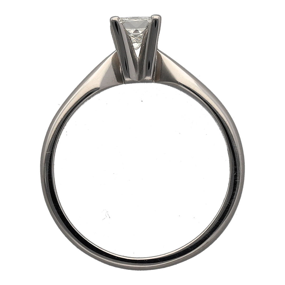 18ct White Gold & Diamond Set Princess Cut Solitaire Ring
