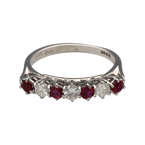 18ct White Gold Diamond & Ruby Set Band Ring