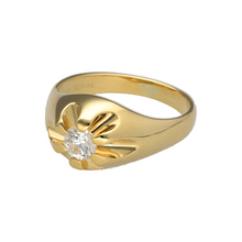 Load image into Gallery viewer, Preowned 18ct Yellow Gold &amp; Diamond Set Vintage Signet Ring in size N with the weight 5.50 grams. The front of the ring is 10mm high and the diamond is approximately 0.46pt
