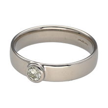 Load image into Gallery viewer, Preowned Platinum &amp; Diamond Set Band Ring in size U with the weight 8 grams. The band is 5mm wide and the diamond is approximately 0.28ct
