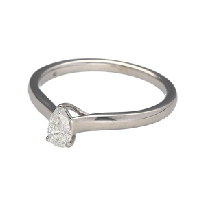 Add a touch of sophistication and brilliance to your jewellery collection with this pre-owned 9ct white gold & diamond set pear cut solitaire ring, featuring:

Design: A timeless pear-cut solitaire ring, offering an elegant and elongated shape that enhances the sparkle of the diamond.
Material: 9-carat white gold, providing a sleek and modern finish.
Gemstone: Features a 0.39ct pear-cut diamond, known for its brilliance and unique shape.
