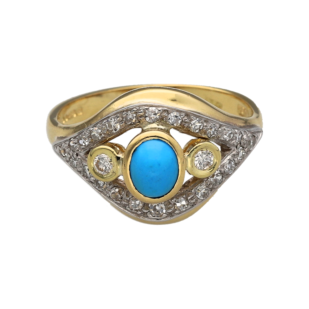 18ct Gold Diamond & Turquoise Set Dress Ring