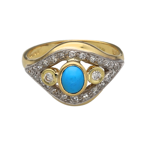 18ct Gold Diamond & Turquoise Set Dress Ring