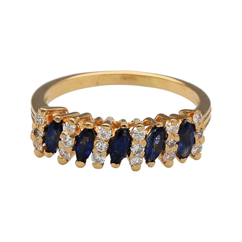 18ct Gold Diamond & Sapphire Set Band Ring