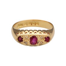 Load image into Gallery viewer, 18ct Gold Diamond &amp; Ruby Set Vintage Style Band Ring
