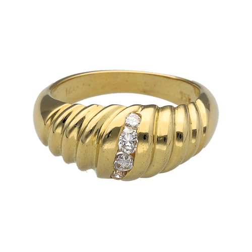 18ct Gold & Diamond Set Domed Patterned Ring