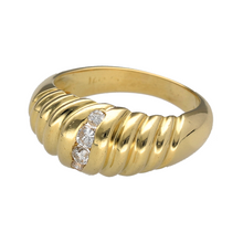 Load image into Gallery viewer, Add timeless elegance to your jewellery collection with this pre-owned 18ct yellow gold &amp; diamond set domed patterned ring.

Design: A stunning domed design with intricate patterns, showcasing a luxurious arrangement of diamonds at the center for a refined and eye-catching look.
Material: Crafted from 18-carat yellow gold, offering a rich, warm finish that enhances the beauty of the diamonds and the design.

