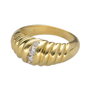 Add timeless elegance to your jewellery collection with this pre-owned 18ct yellow gold & diamond set domed patterned ring.

Design: A stunning domed design with intricate patterns, showcasing a luxurious arrangement of diamonds at the center for a refined and eye-catching look.
Material: Crafted from 18-carat yellow gold, offering a rich, warm finish that enhances the beauty of the diamonds and the design.
