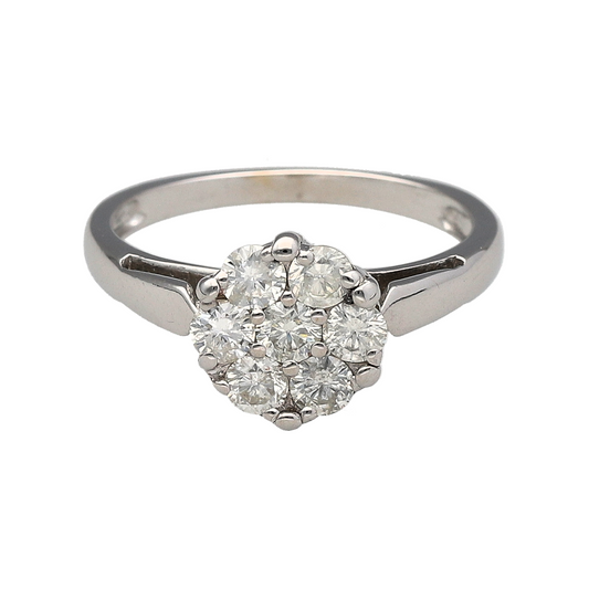 18ct White Gold & Diamond Set Illusion Cluster Solitaire Ring