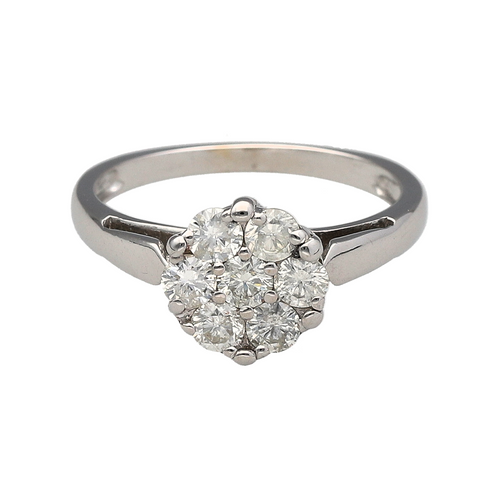 18ct White Gold & Diamond Set Illusion Cluster Solitaire Ring