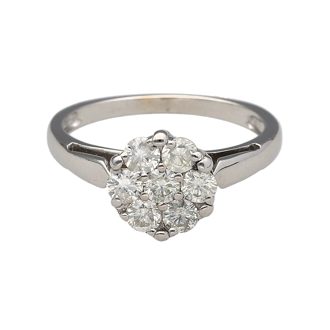 18ct White Gold & Diamond Set Illusion Cluster Solitaire Ring
