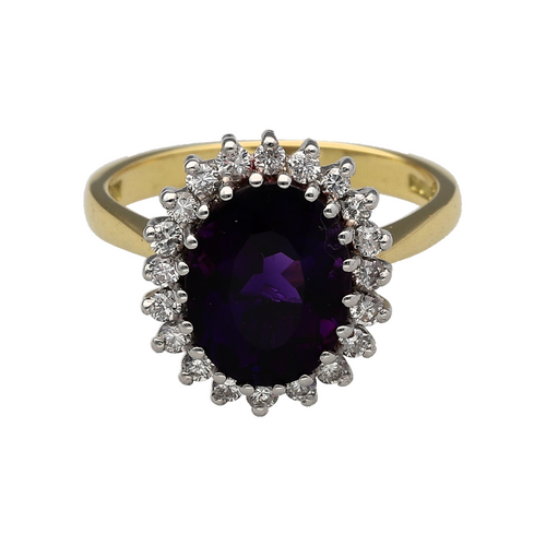 18ct Gold Diamond & Amethyst Set Cluster Ring