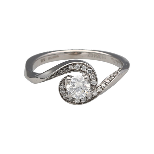 18ct White Gold & Diamond Set Twist Band Solitaire Ring
