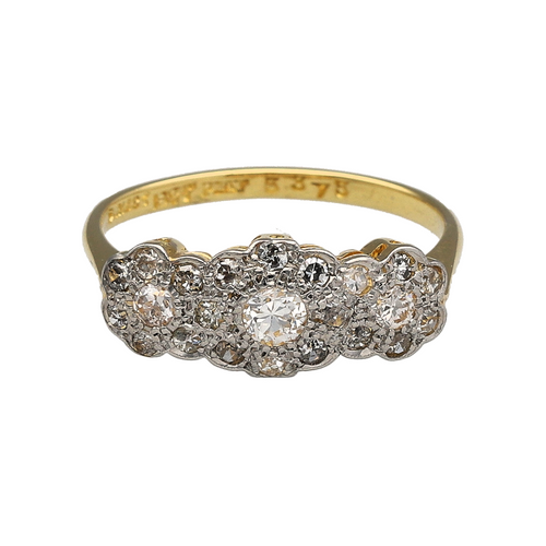 18ct Gold & Platinum Diamond Set Trilogy Flower Cluster Ring