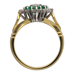 18ct Gold Diamond & Emerald Set Flower Cluster Ring
