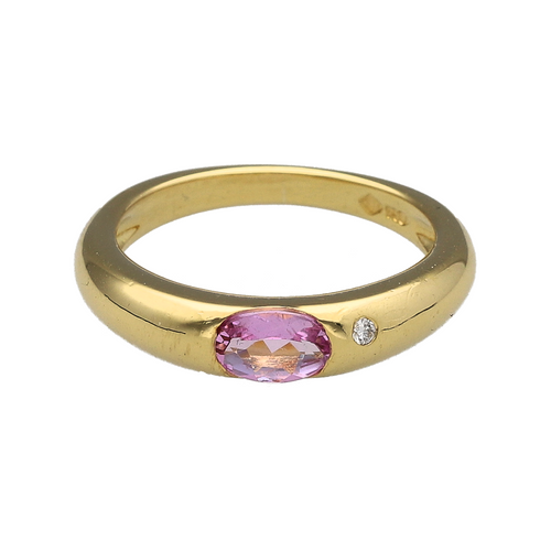 18ct Gold Diamond & Pink Sapphire Set Band Ring