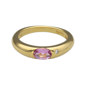 18ct Gold Diamond & Pink Sapphire Set Band Ring