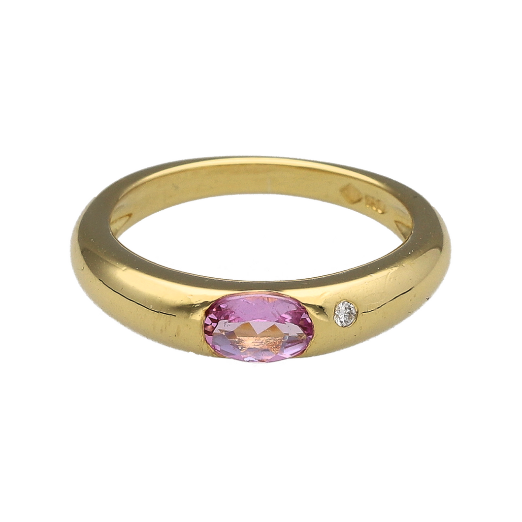 18ct Gold Diamond & Pink Sapphire Set Band Ring