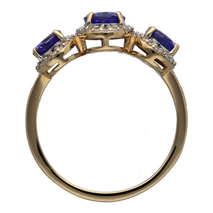 14ct Gold Diamond & Tanzanite Set Trilogy Cluster Ring