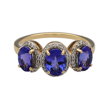 Load image into Gallery viewer, 14ct Gold Diamond &amp; Tanzanite Set Trilogy Cluster Ring
