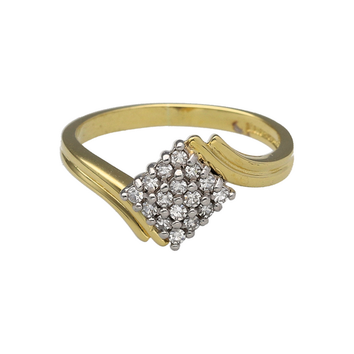 18ct Gold & Diamond Set Square Offset Cluster Ring