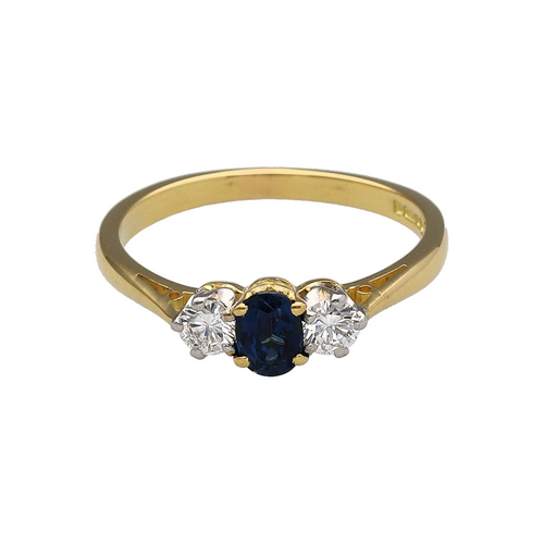 18ct Gold Diamond & Sapphire Set Trilogy Ring