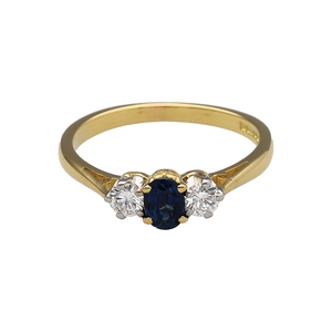 18ct Gold Diamond & Sapphire Set Trilogy Ring