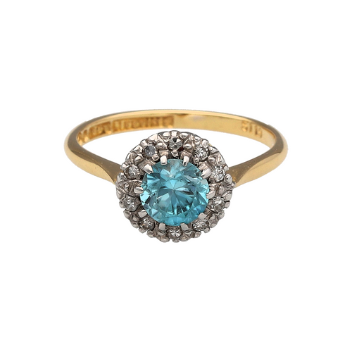 18ct Gold Diamond & Blue Cubic Zirconia Set Cluster Ring