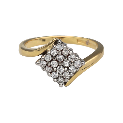 18ct Gold & Diamond Set Square Off Set Cluster Ring