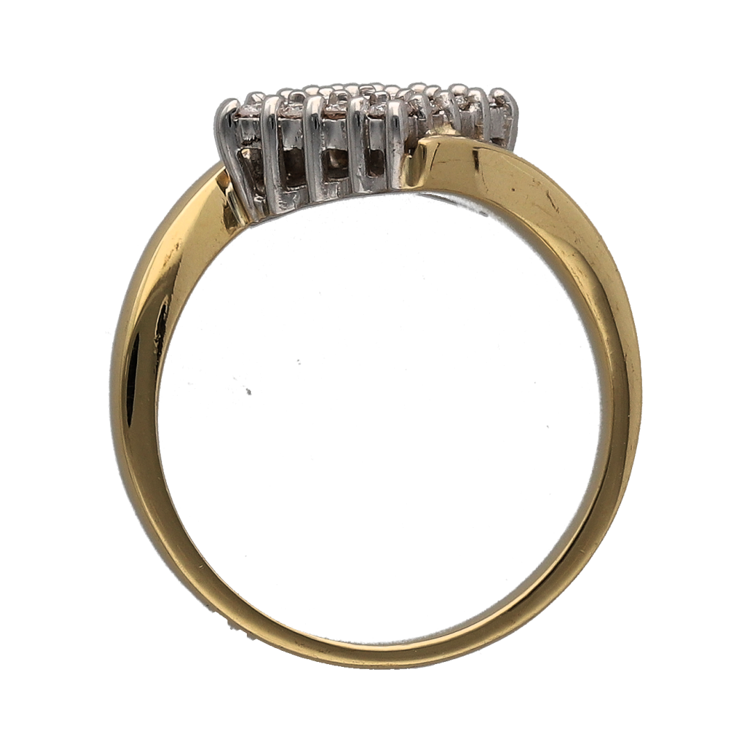 18ct Gold & Diamond Set Square Off Set Cluster Ring