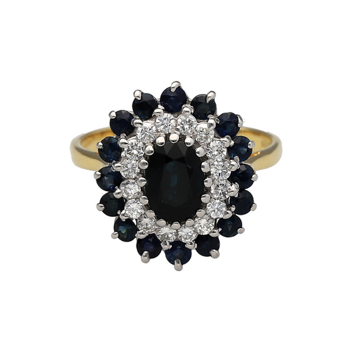 18ct Gold Diamond & Sapphire Set Cluster Ring