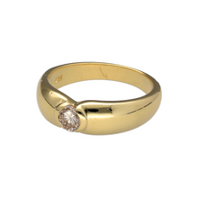 Load image into Gallery viewer, Bring timeless sophistication to your collection with this pre-owned 18ct yellow gold diamond set solitaire band ring, offering a bold and elegant take on the classic solitaire—perfect for lasting wear or meaningful gifting.

Design: The ring features a brilliant-cut diamond of approximately 0.25 carats, set flush into the centre of the band for a sleek and modern look with enduring sparkle.

