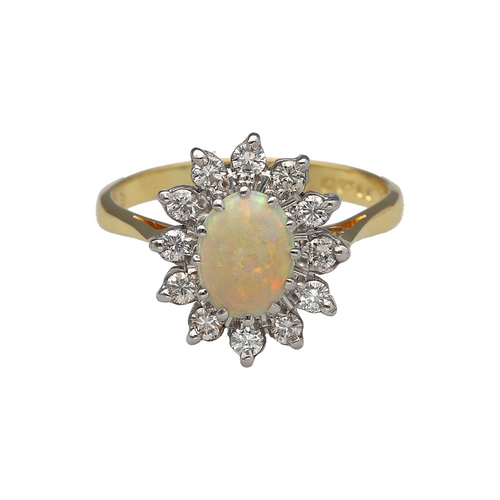 18ct Gold Diamond & Opal Set Cluster Ring
