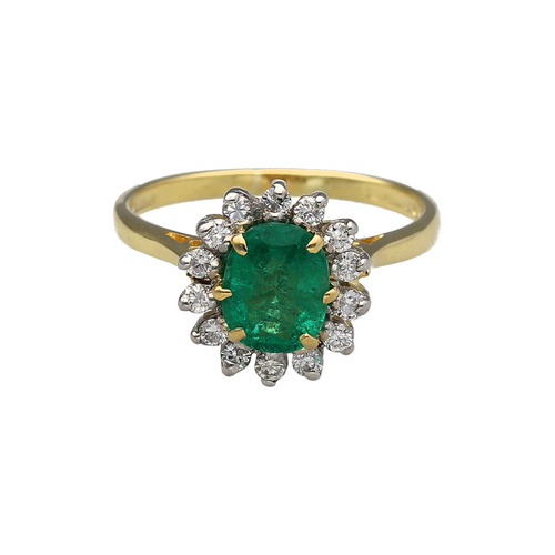 18ct Gold Diamond & Emerald Set Cluster Ring